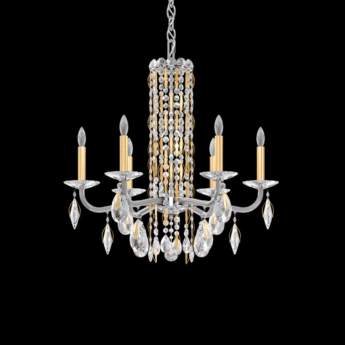 8-Light White Crystal Waterfall Chandelier / Stainless Steel / Crystal Heritage Crystal