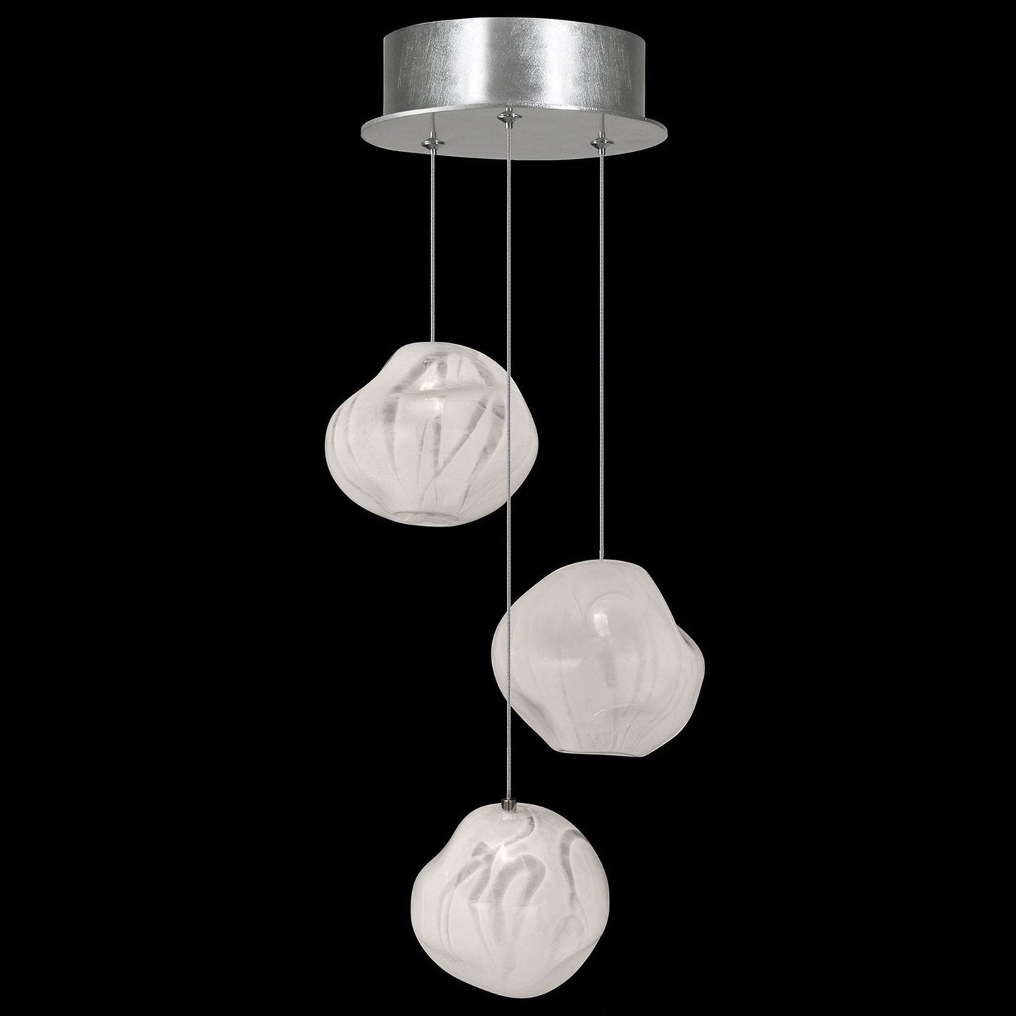 9-Inch Handblown Sculptural Glass Pendant / Silver / White
