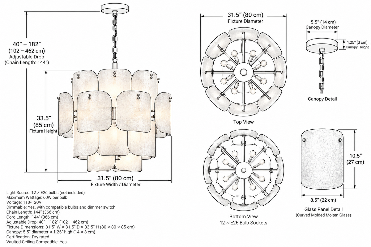 Molten Glass Curved Panel Chandelier