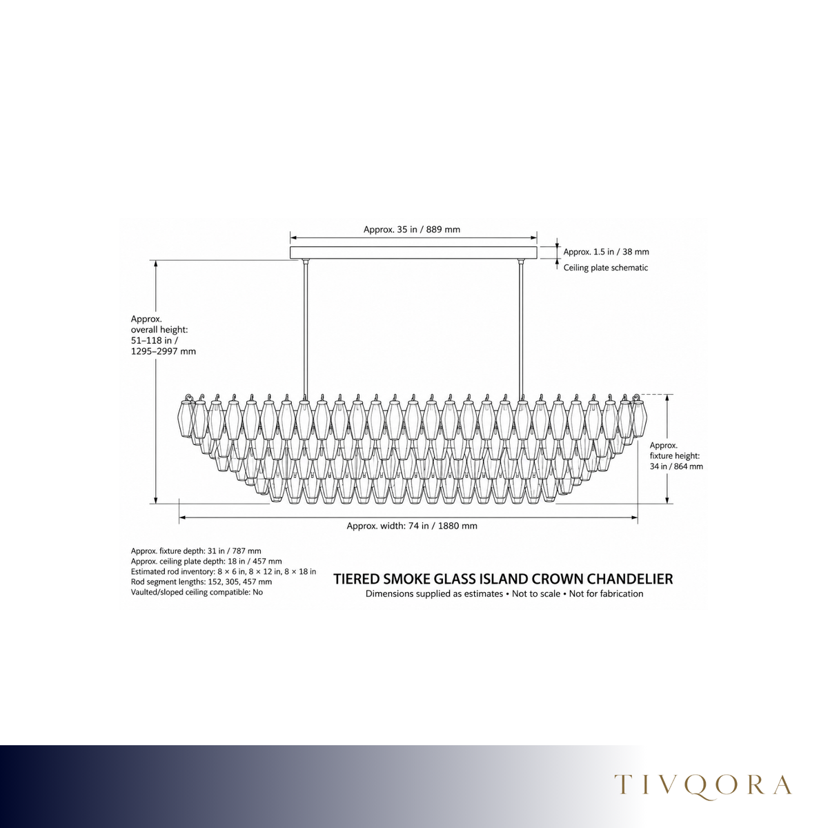 Tiered Smoke Glass Island Crown Chandelier