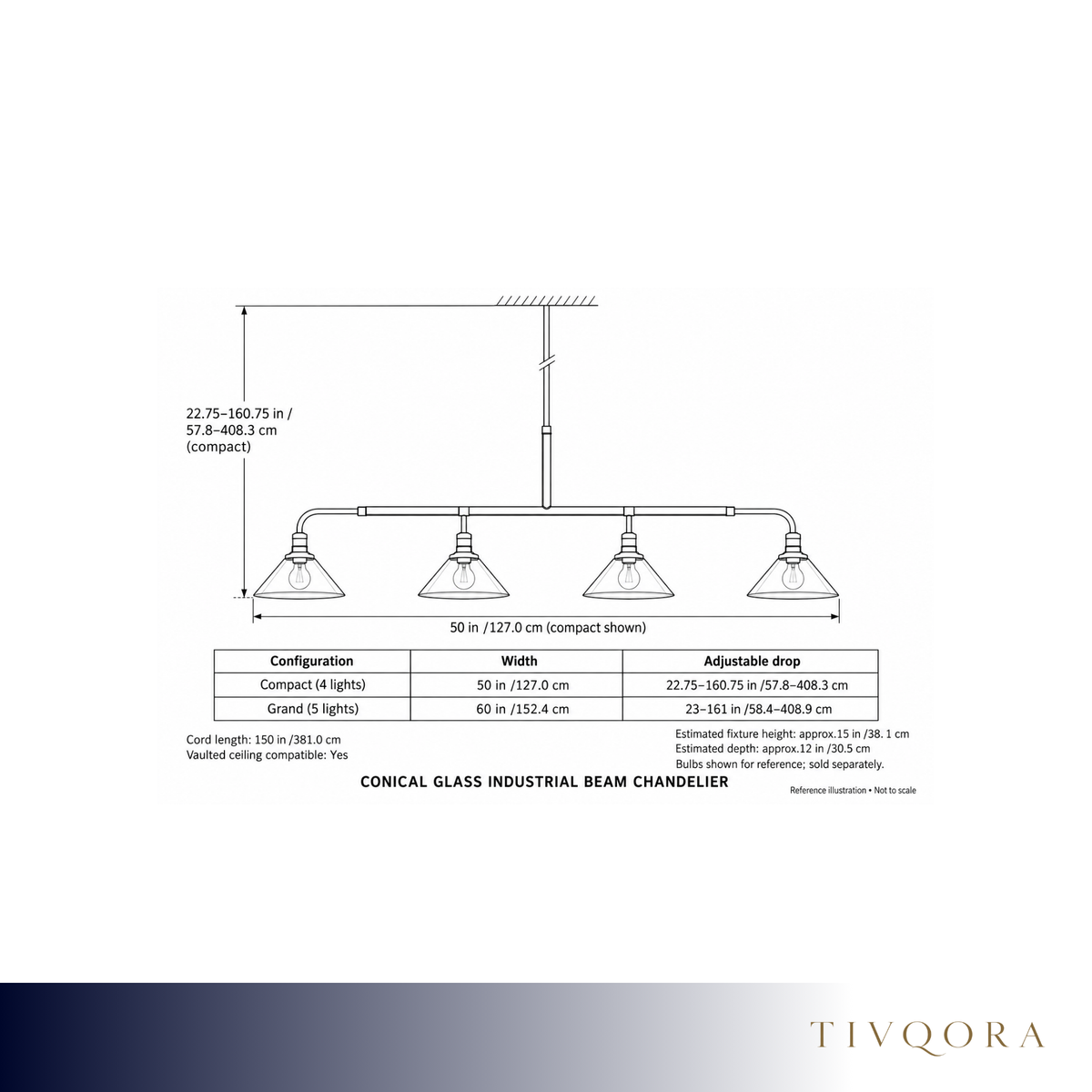 Conical Glass Industrial Beam Chandelier