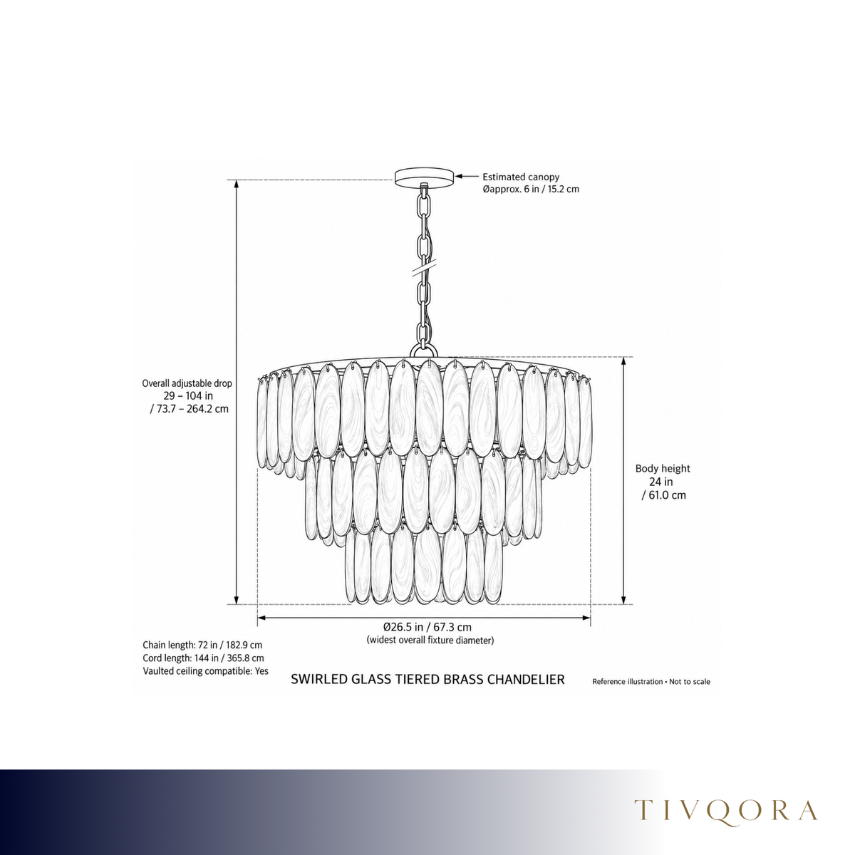 Swirled Glass Tiered Brass Chandelier