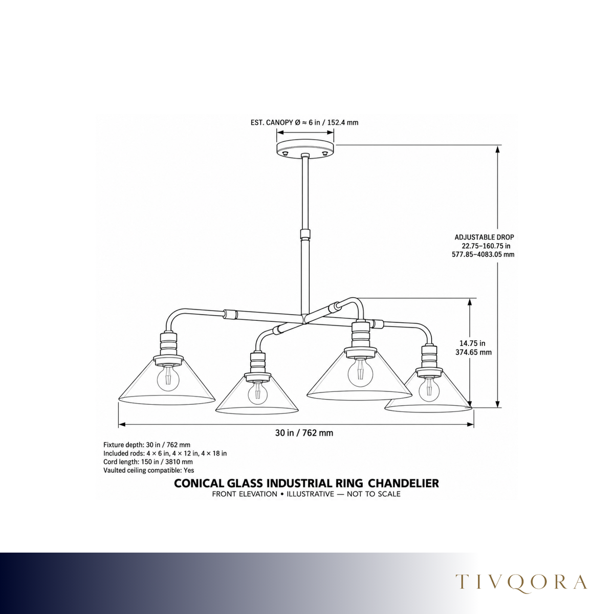 Conical Glass Industrial Ring Chandelier