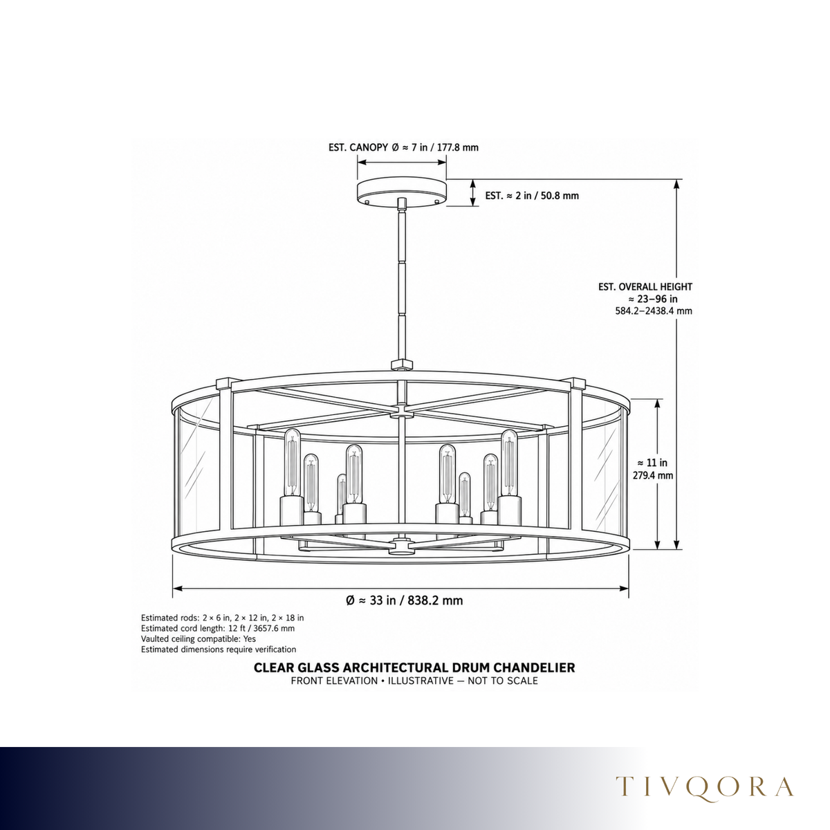 Clear Glass Architectural Drum Chandelier