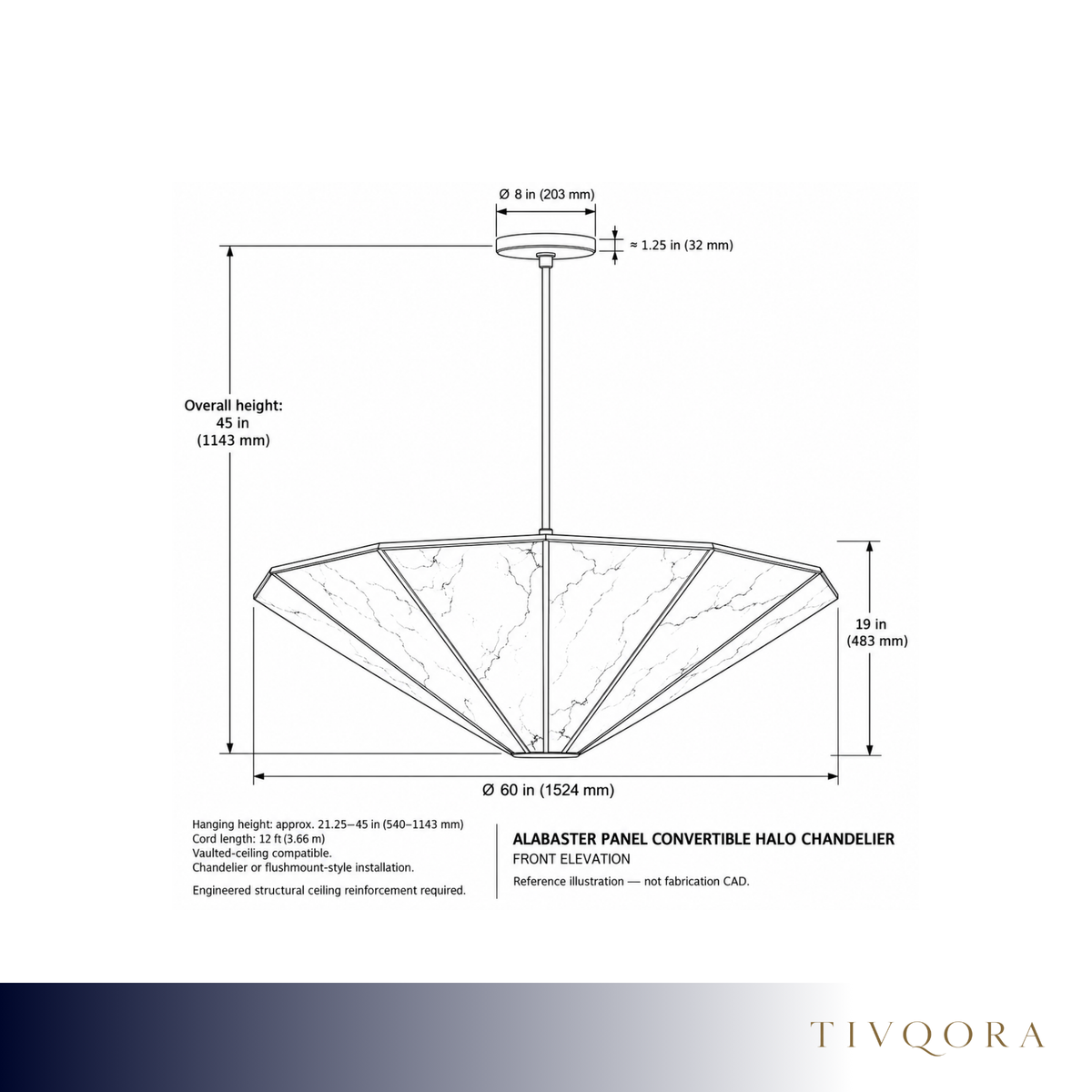 Alabaster Panel Convertible Halo Chandelier