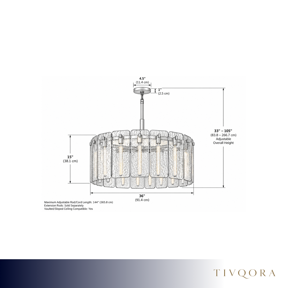 High-CRI Rippled Glass Drum Chandelier