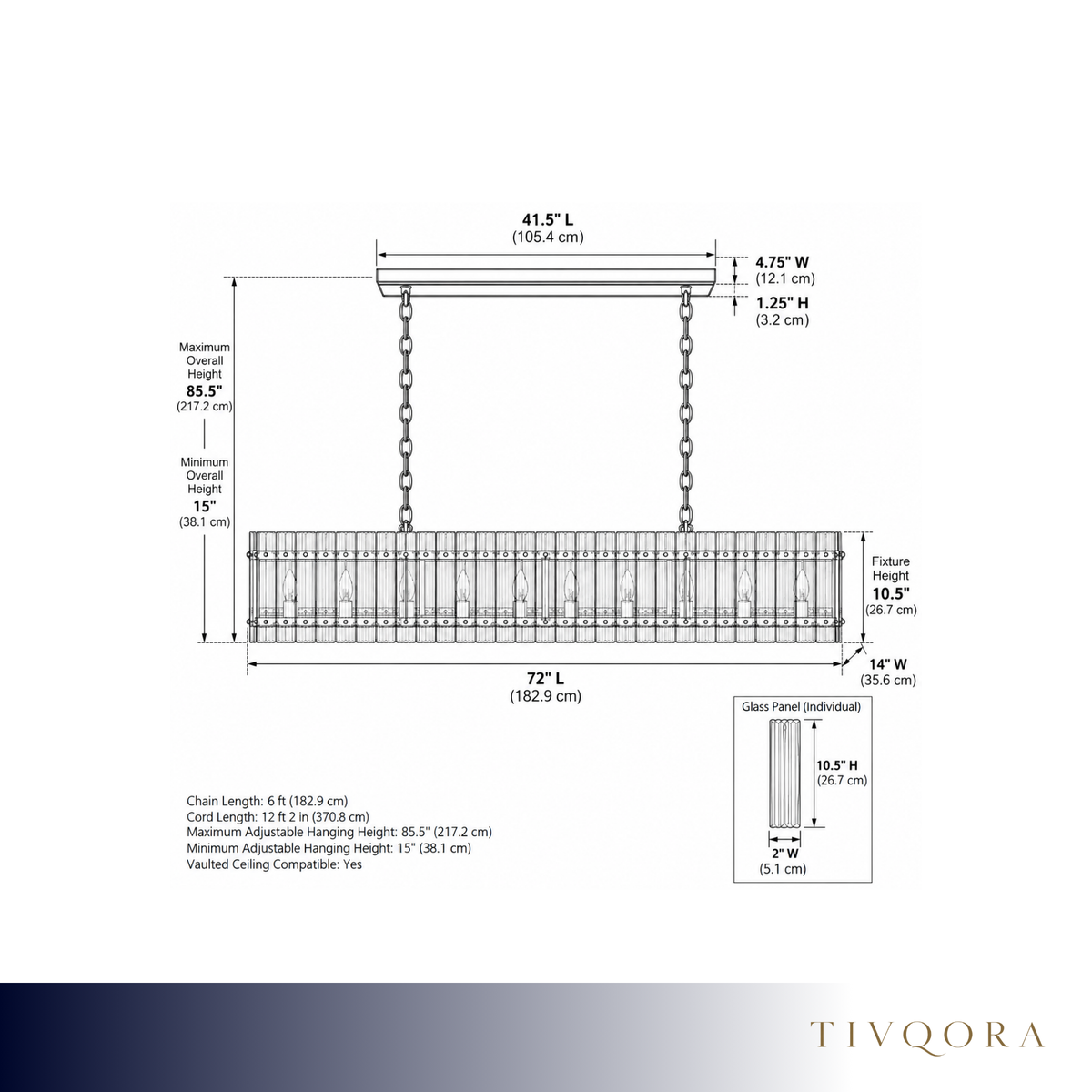 Fluted Glass Rectangular Gallery Chandelier