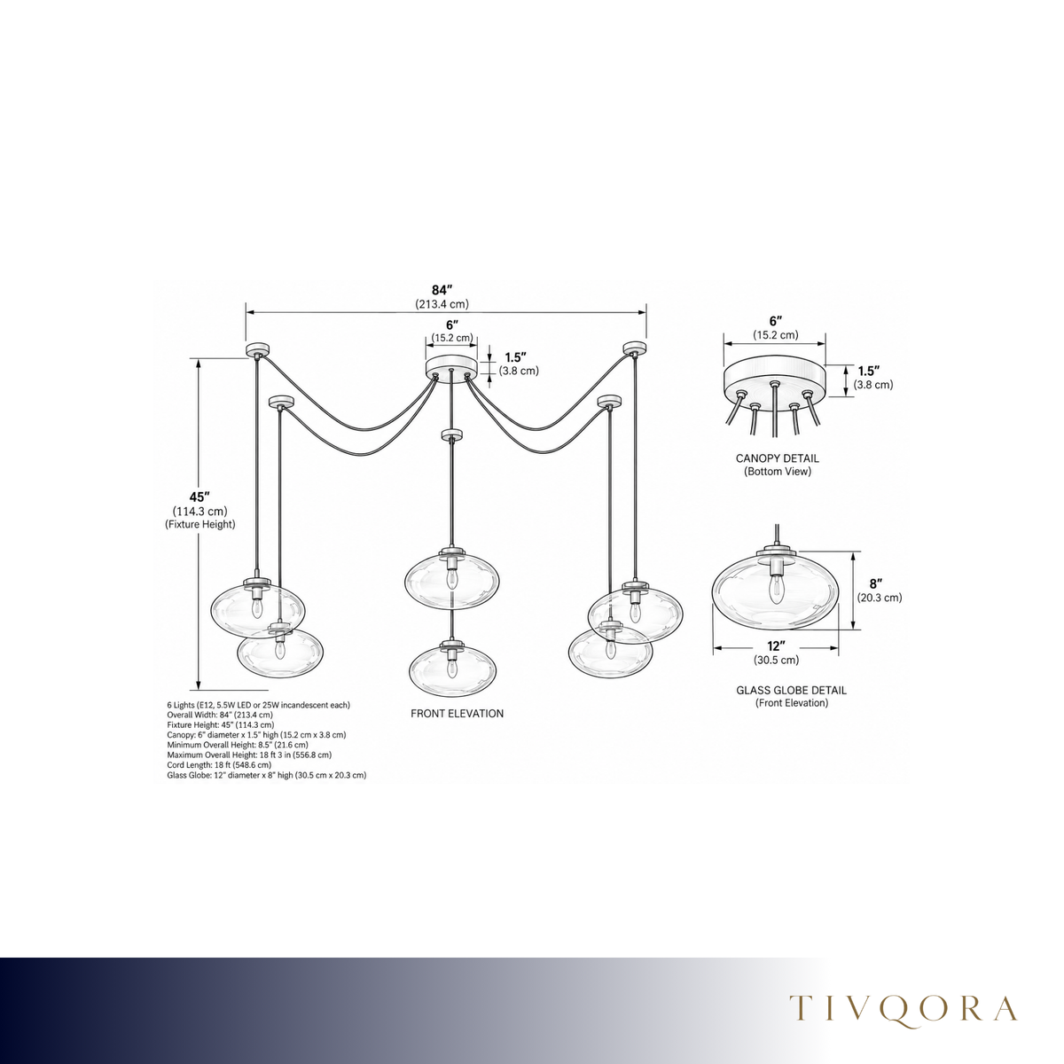 Clear Blown Glass Globe Suspension Chandelier