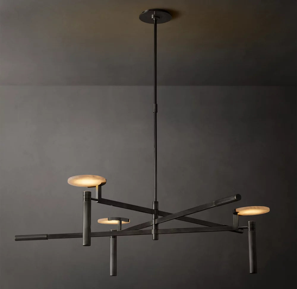 Alabaster Disc Trio Brass Chandelier