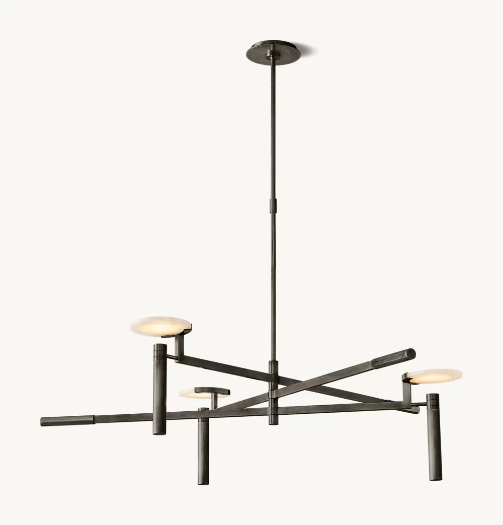 Alabaster Disc Trio Brass Chandelier