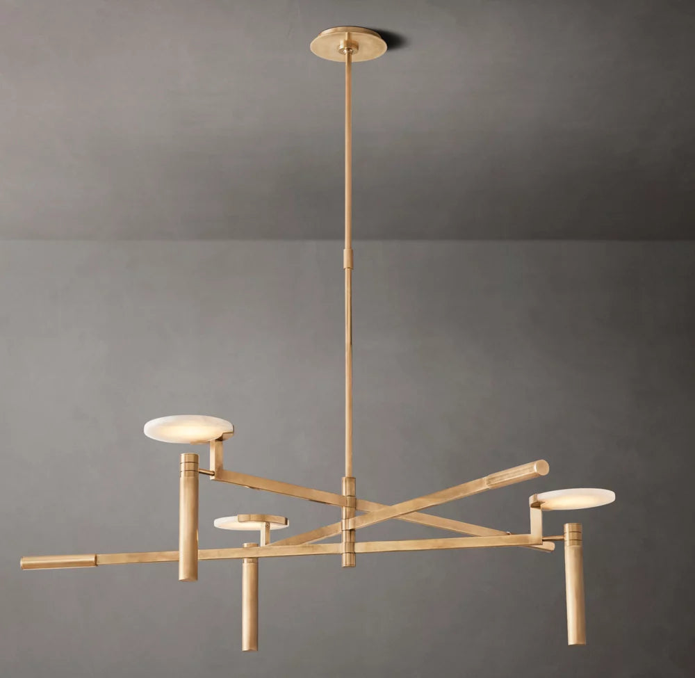 Alabaster Disc Trio Brass Chandelier