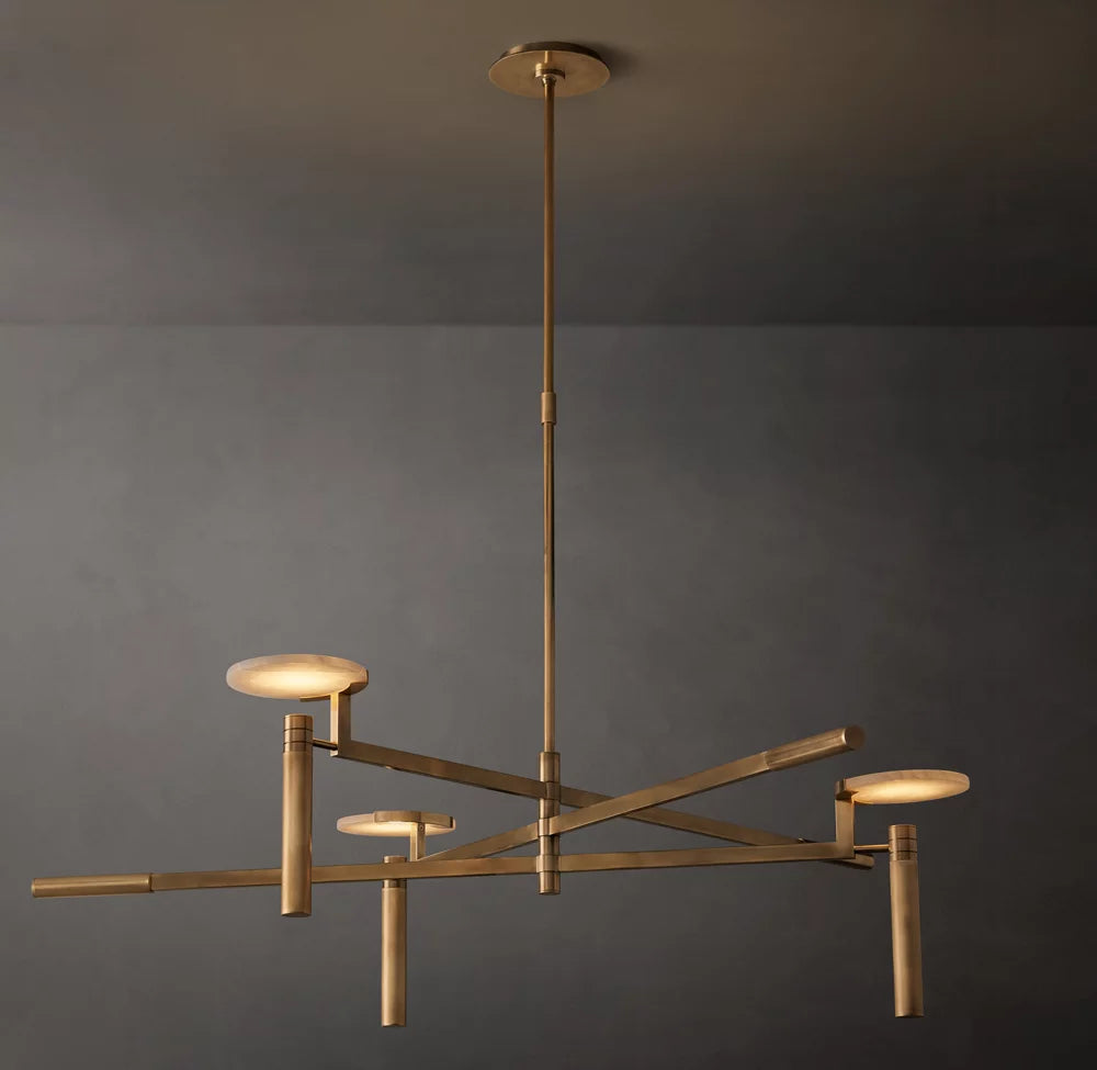 Alabaster Disc Trio Brass Chandelier