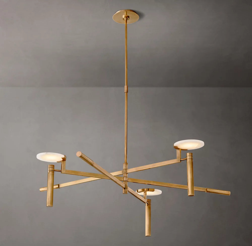 Alabaster Disc Trio Brass Chandelier