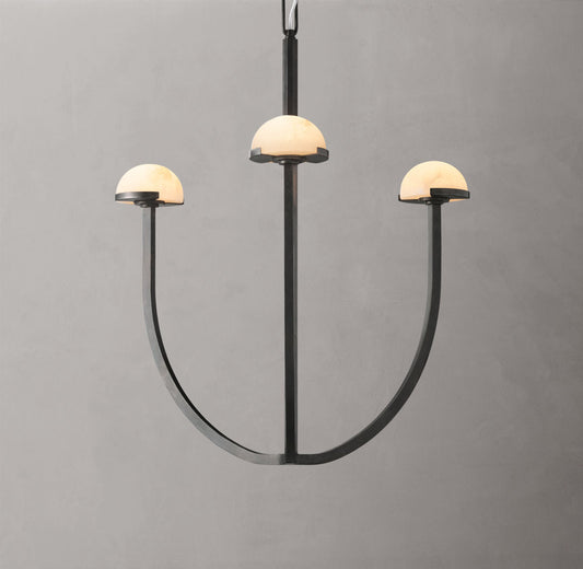 Alabaster Hemisphere Brass Chandelier