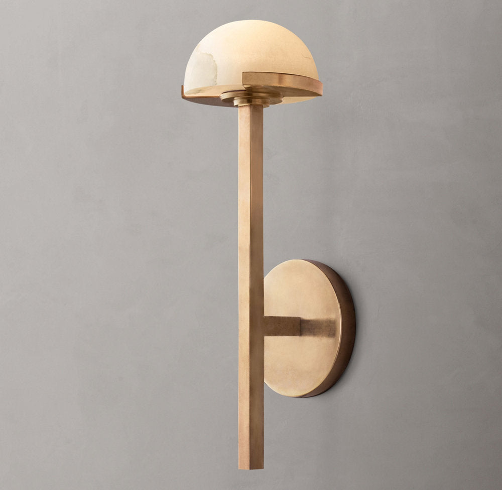 Alabaster Hemisphere Brass LED Sconce