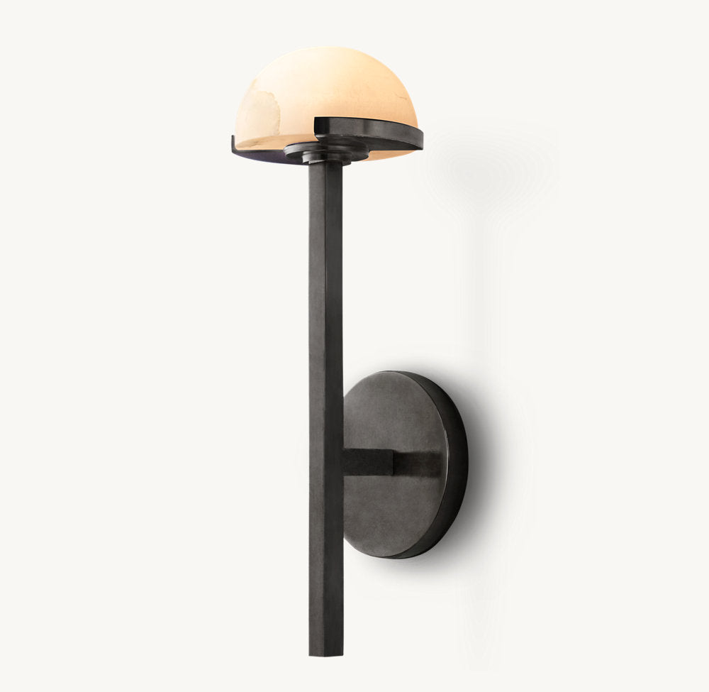 Alabaster Hemisphere Brass LED Sconce