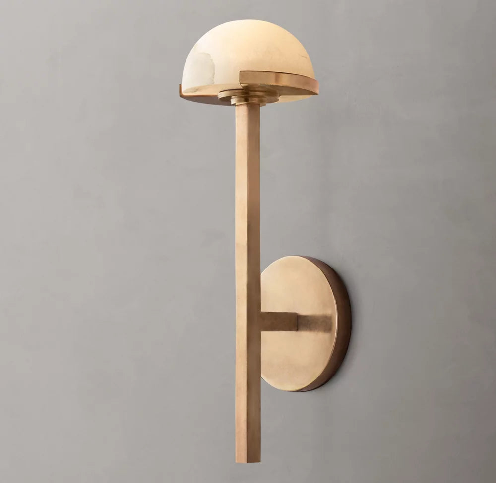 Alabaster Hemisphere Brass LED Sconce