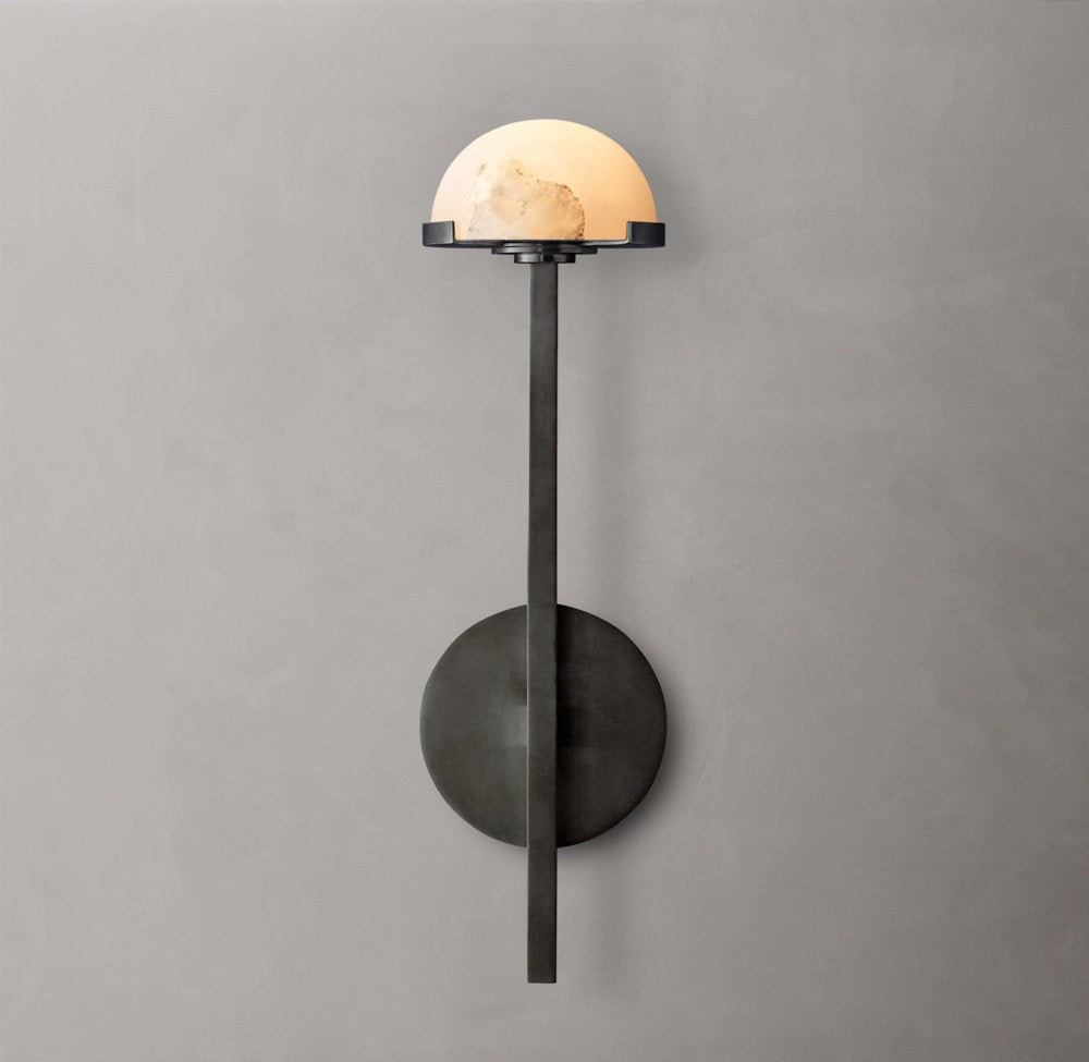 Alabaster Hemisphere Brass LED Sconce