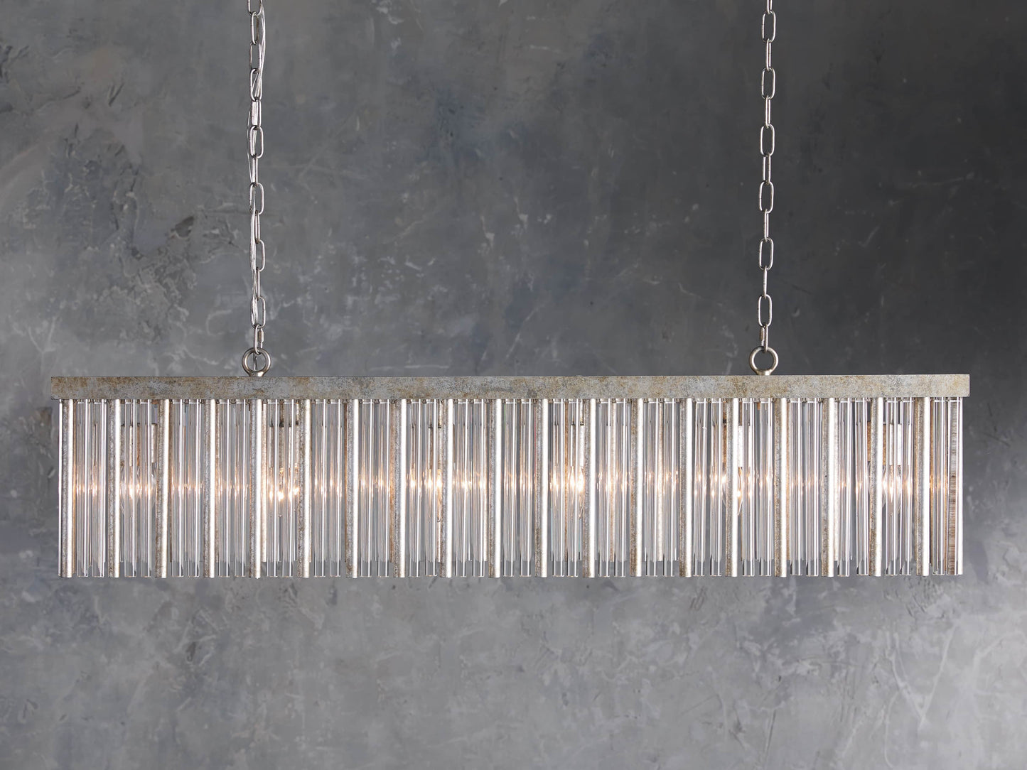 Antique Silver Crystal Rectangular Chandelier