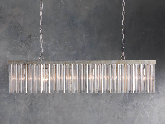 Antique Silver Crystal Rectangular Chandelier