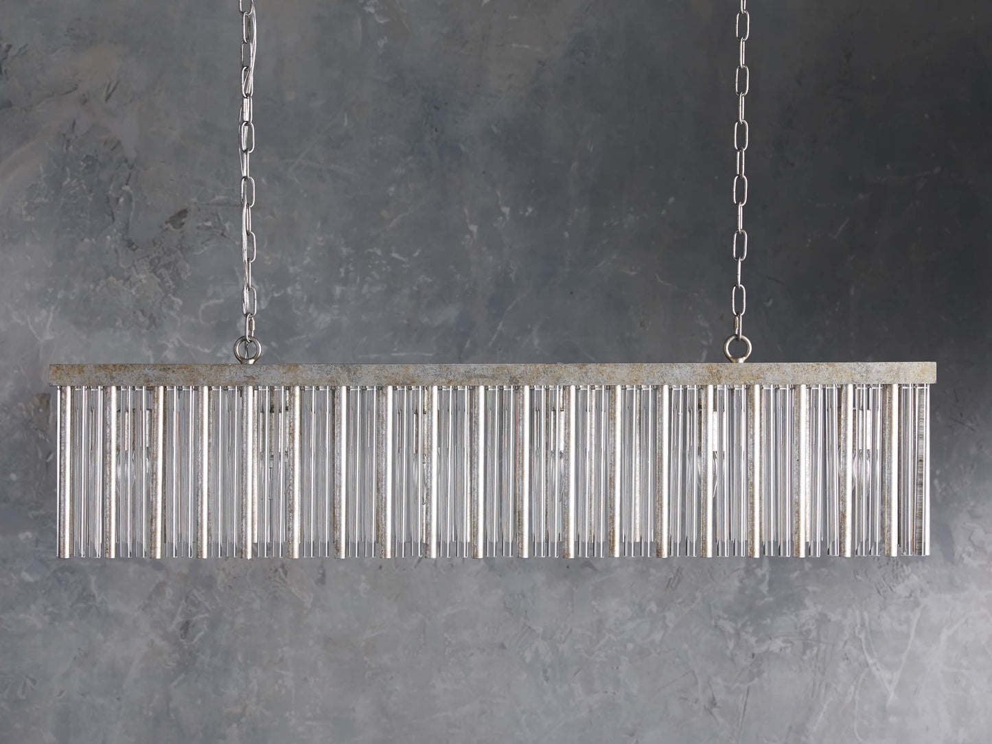 Antique Silver Crystal Rectangular Chandelier