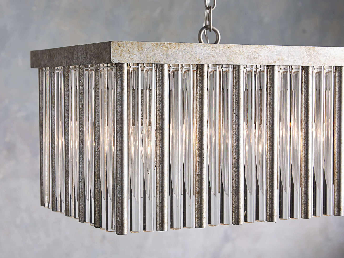 Antique Silver Crystal Rectangular Chandelier