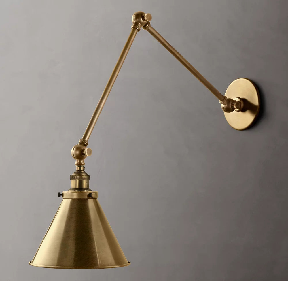 Articulating Brass Library Double Sconce