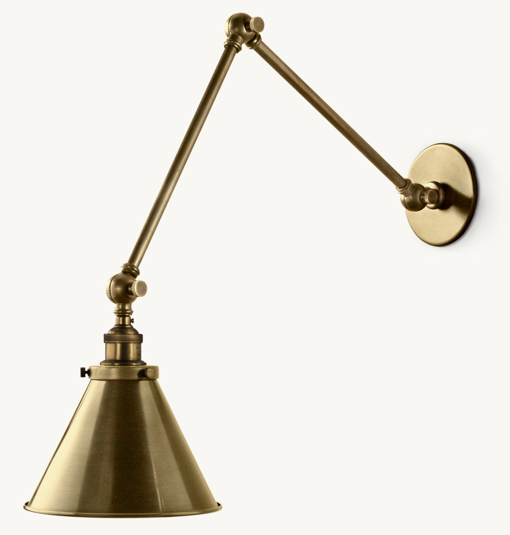 Articulating Brass Library Double Sconce