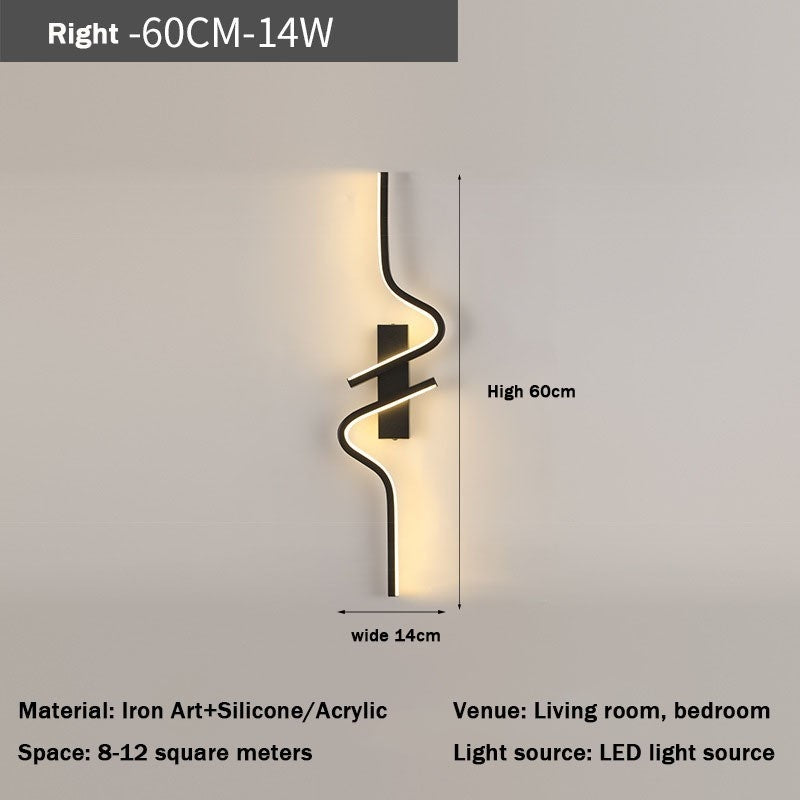 Black Linear Bedside Wall Light / White Light / Black 80cm