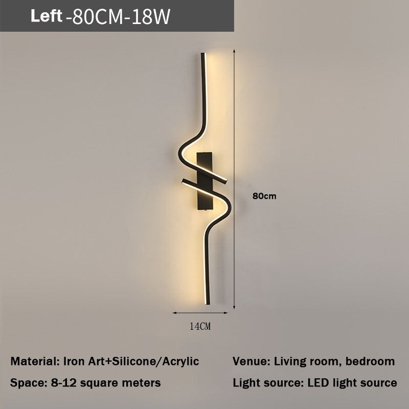 Black Linear Bedside Wall Light / Tricolor Light / Black 60cm