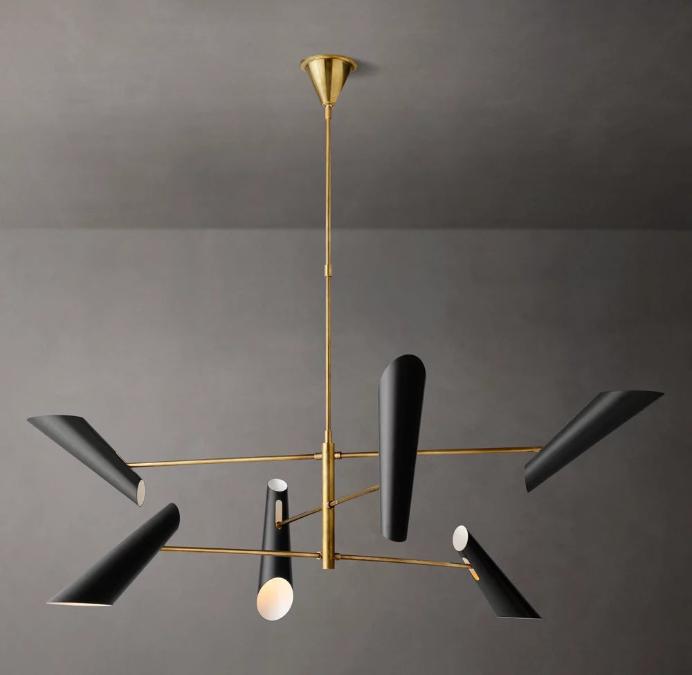 Brass Black Shade Gallery Chandelier