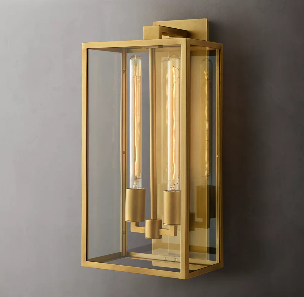 Brass Glass Panel Outdoor Wall Lantern