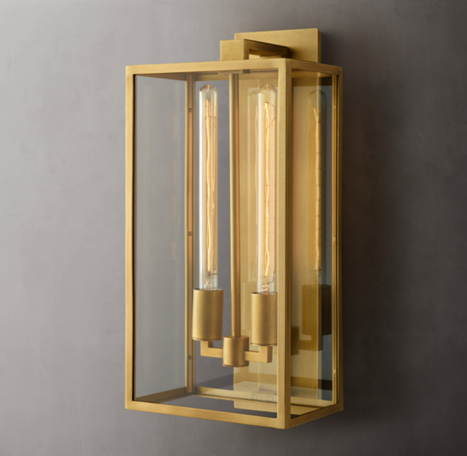 Brass Glass Panel Outdoor Wall Lantern