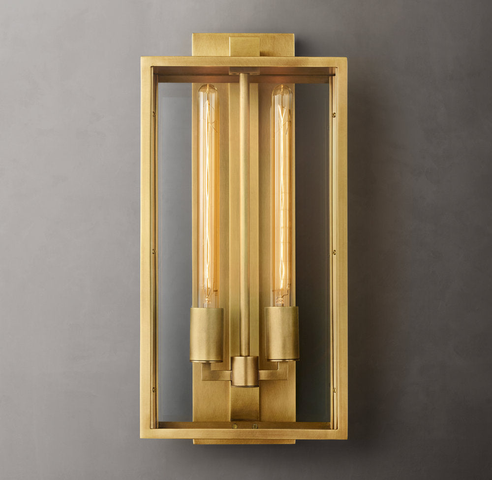 Brass Glass Panel Outdoor Wall Lantern