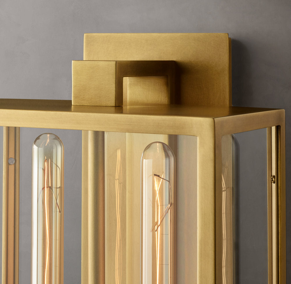 Brass Glass Panel Outdoor Wall Lantern