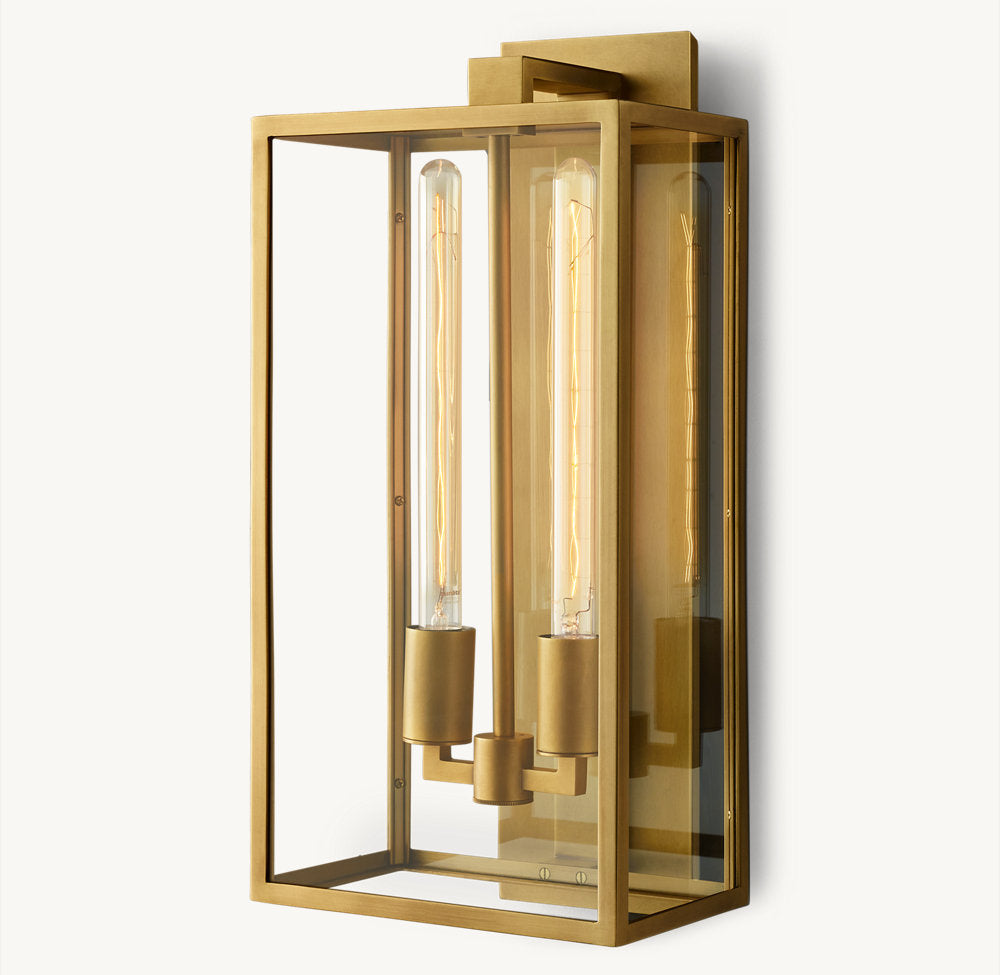 Brass Glass Panel Outdoor Wall Lantern