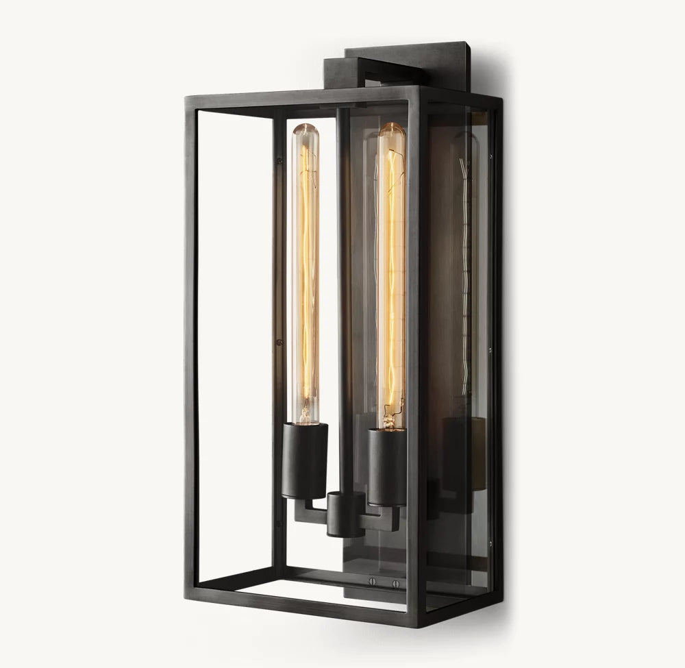 Brass Glass Panel Outdoor Wall Lantern
