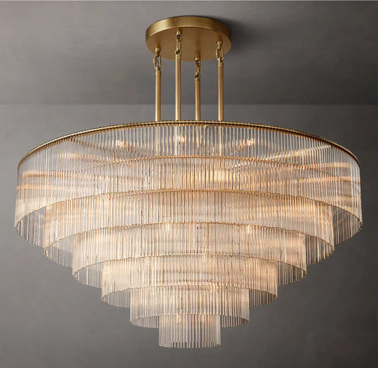 Carved Crystal Rod Crown Chandelier