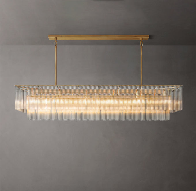Carved Crystal Rod Island Chandelier