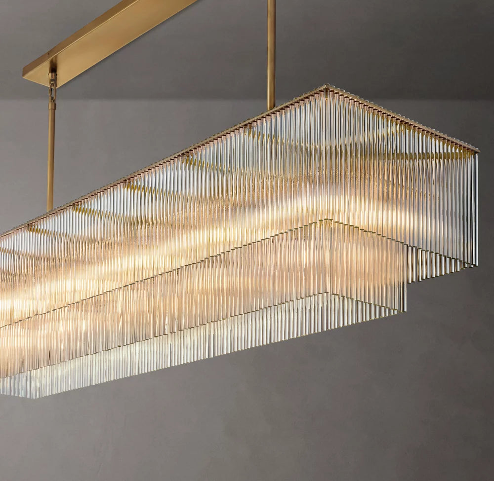 Carved Crystal Rod Island Chandelier