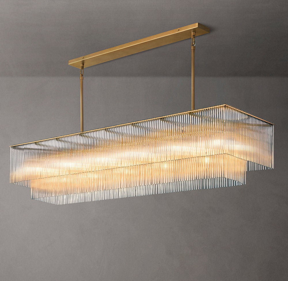 Carved Crystal Rod Island Chandelier