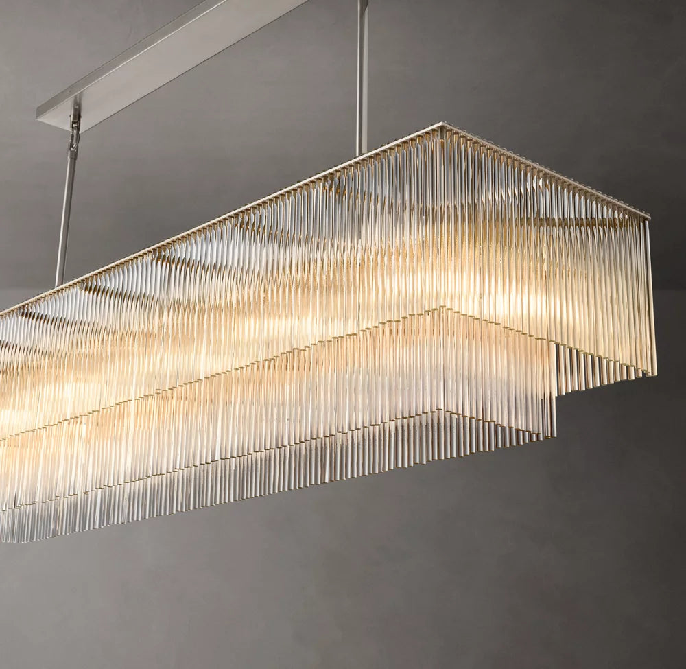 Carved Crystal Rod Island Chandelier