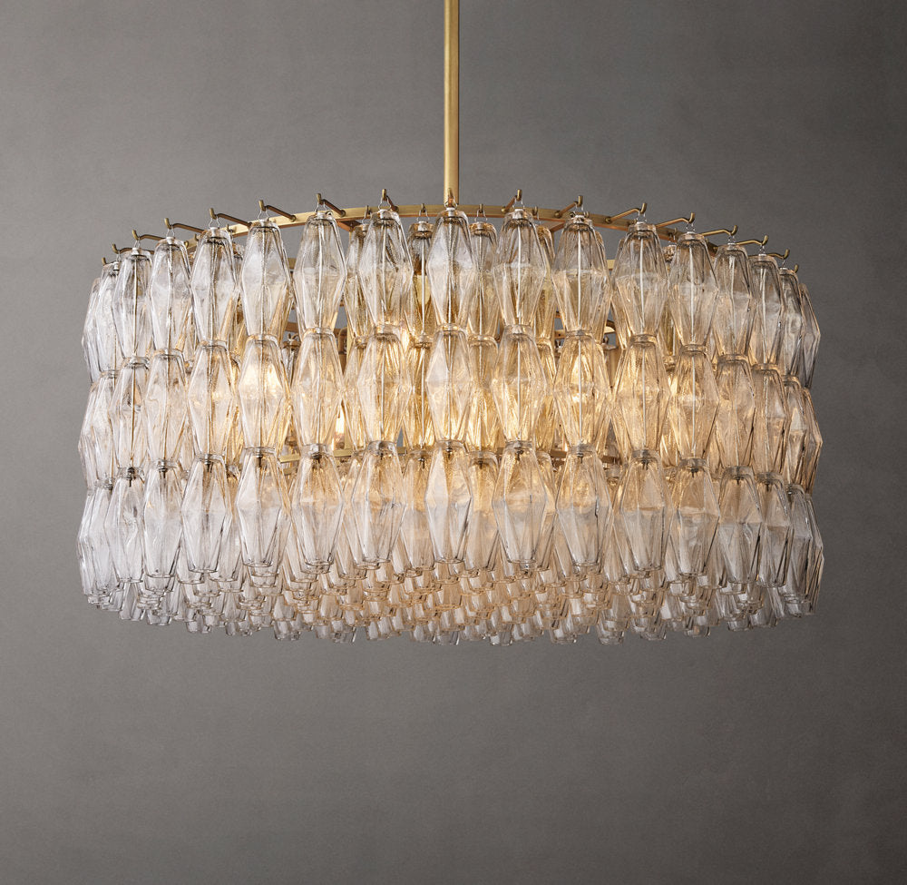 Clear Blown Glass Drum Chandelier