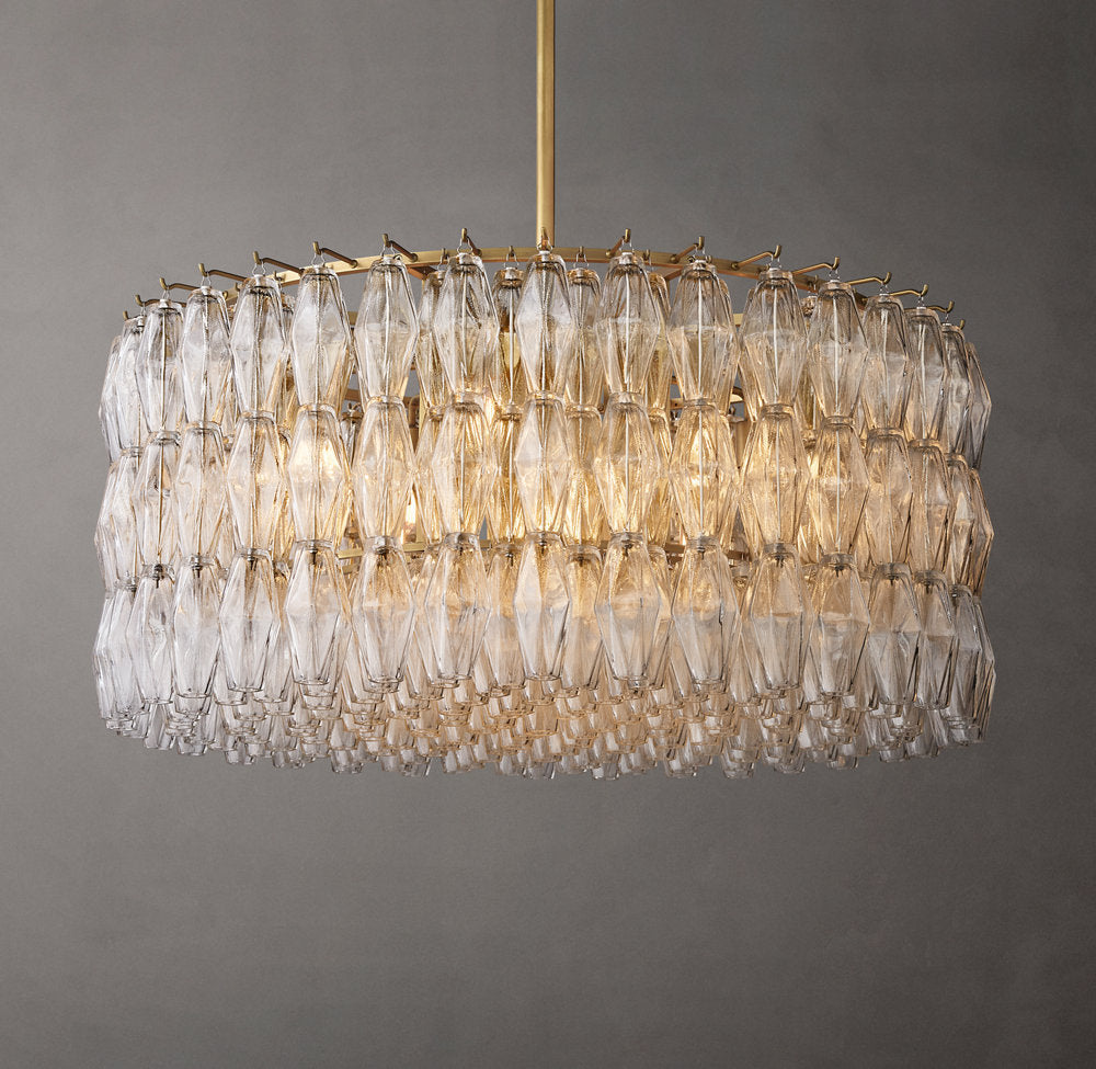 Clear Blown Glass Drum Chandelier