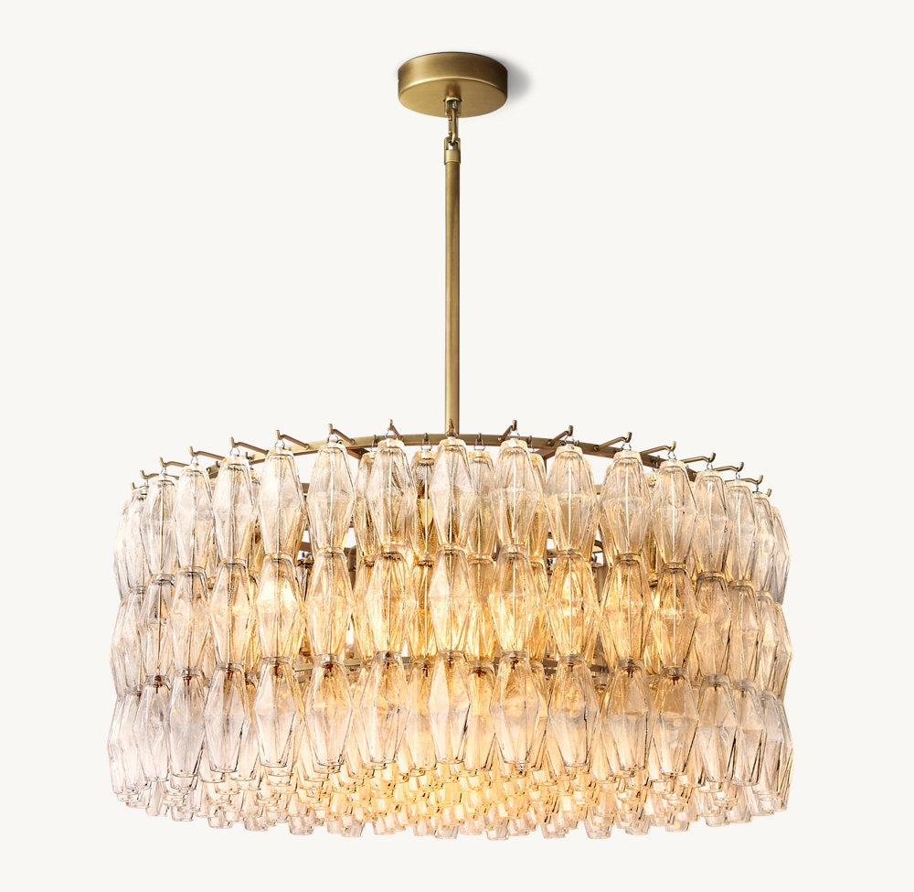 Clear Blown Glass Drum Chandelier