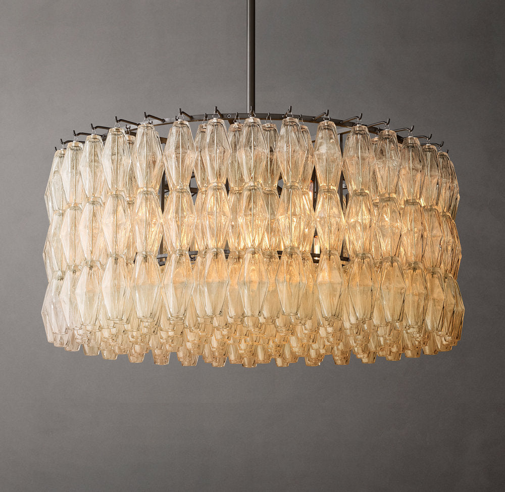 Clear Blown Glass Drum Chandelier