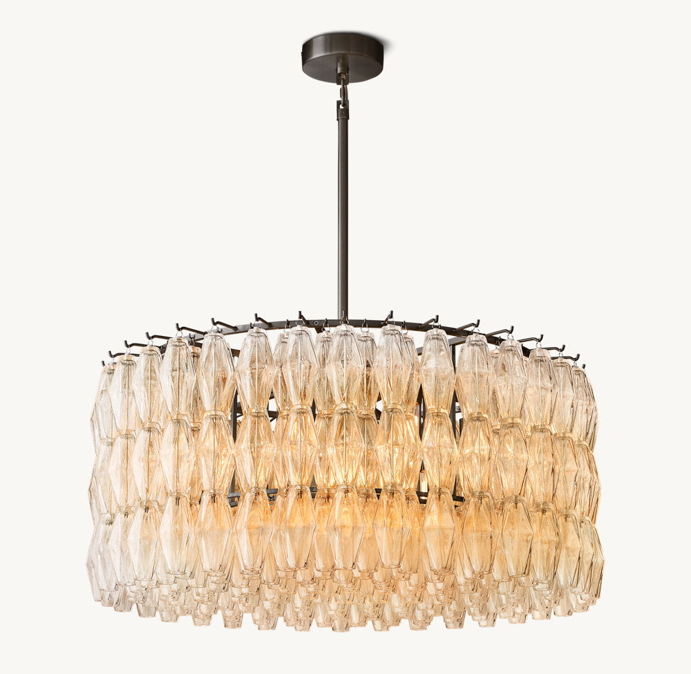 Clear Blown Glass Drum Chandelier