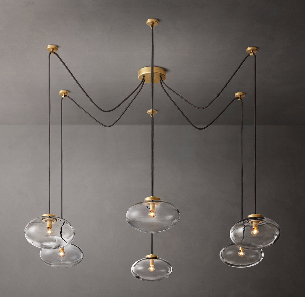 Clear Blown Glass Globe Suspension Chandelier