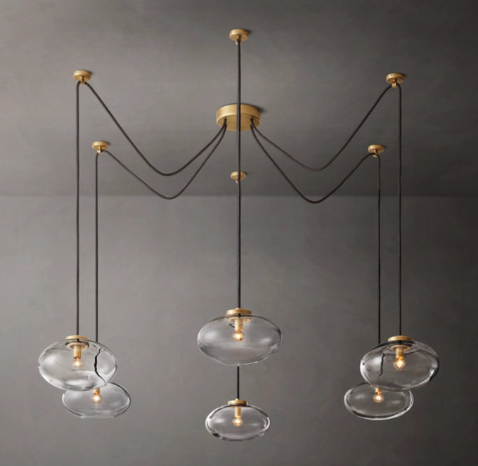Clear Blown Glass Globe Suspension Chandelier