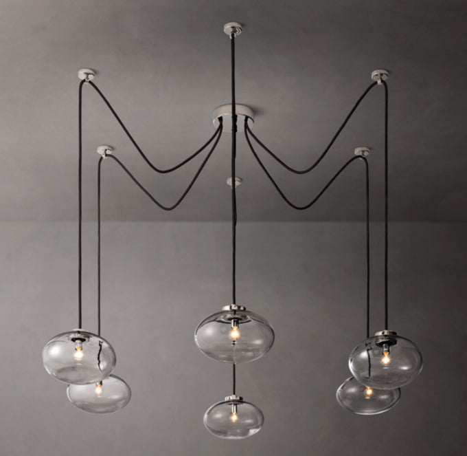 Clear Blown Glass Globe Suspension Chandelier